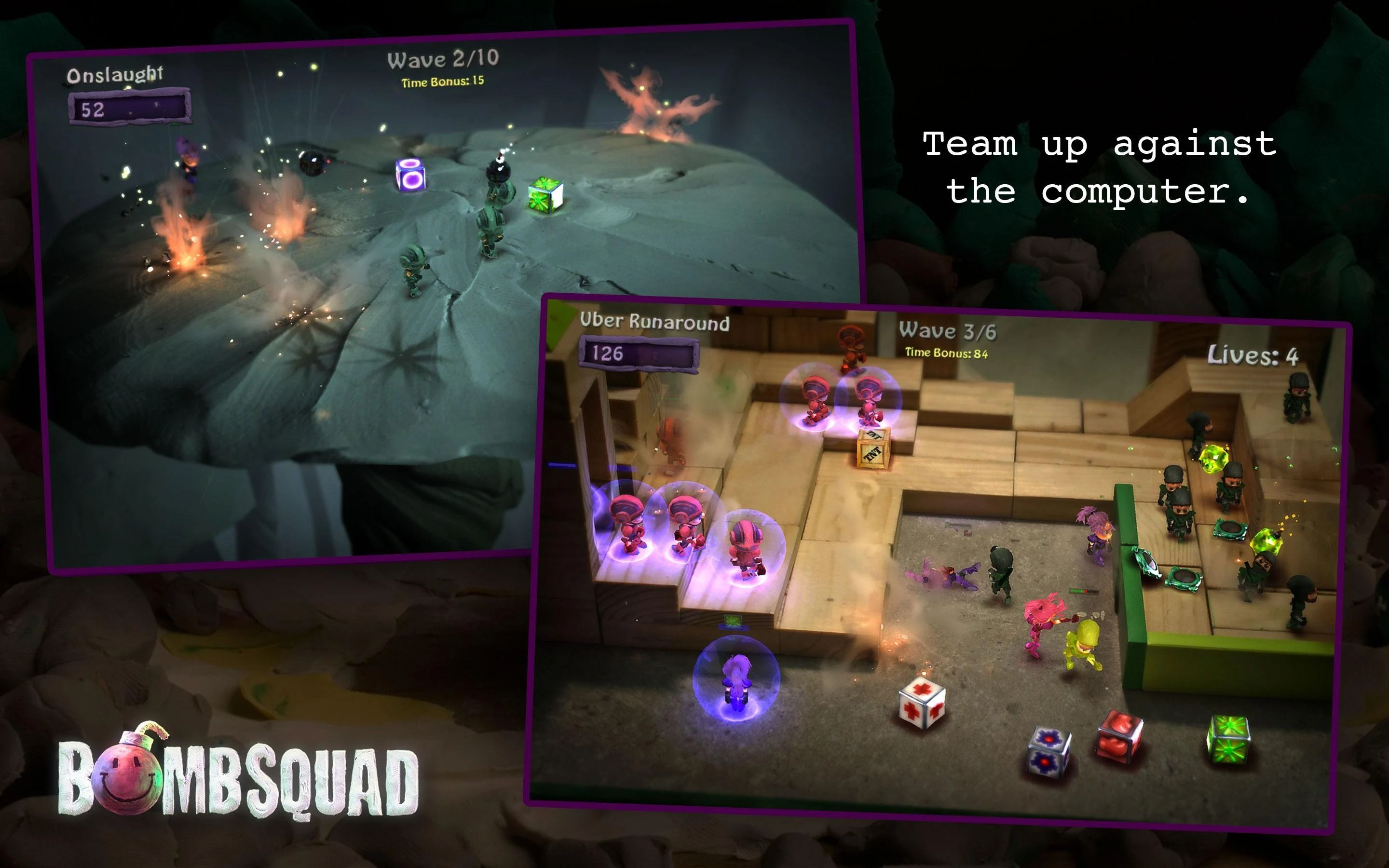 two screenshots from bomb squad 