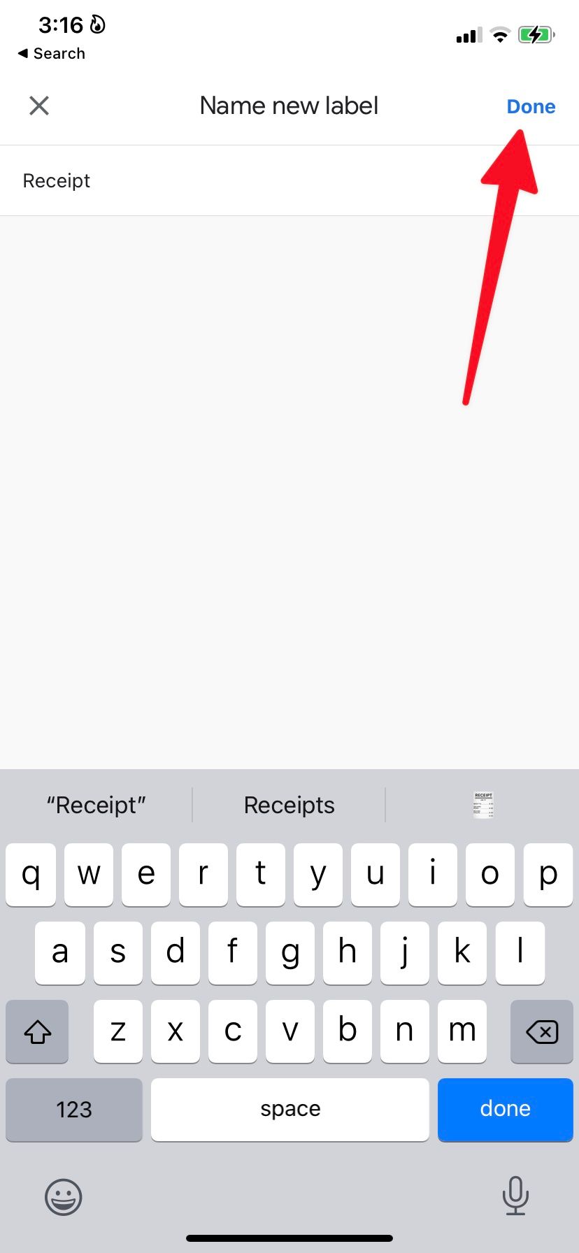 Tap Done to create a Gmail label