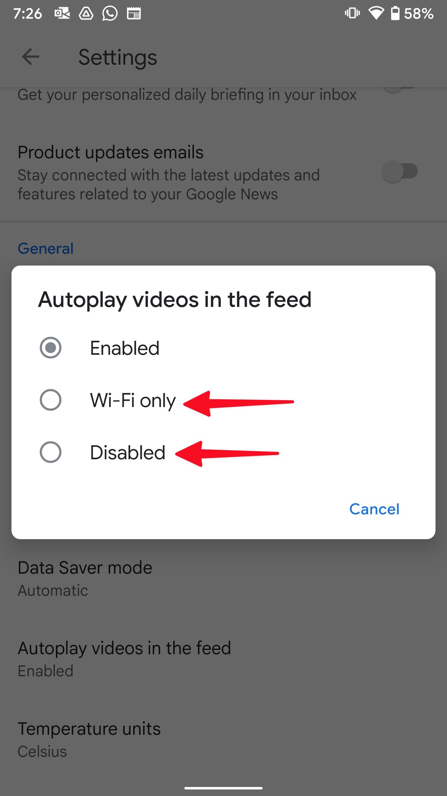 disable autoplay videos in google news