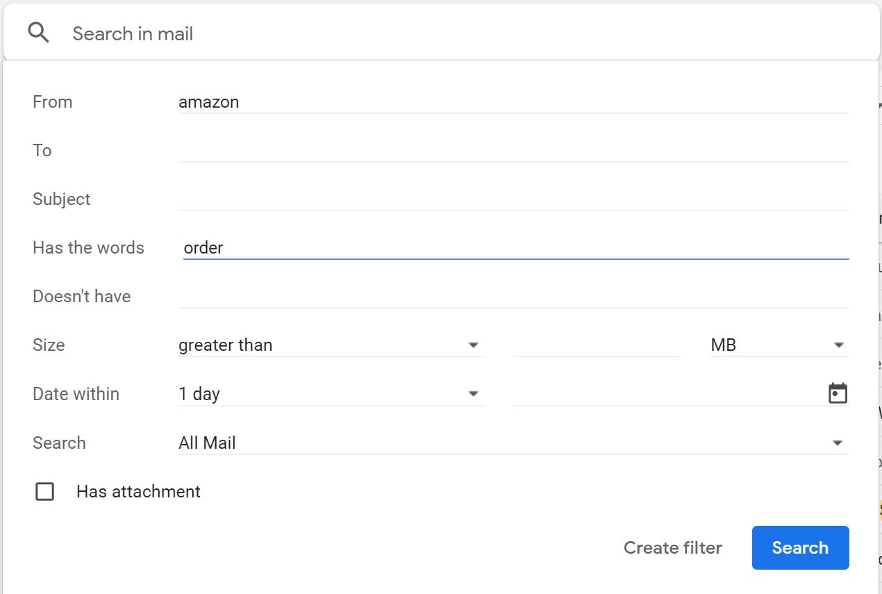 Creating a search filter in Gmail