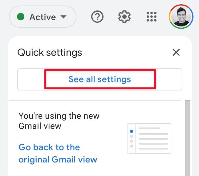 Select See all settings to see the complete list of Gmail settings