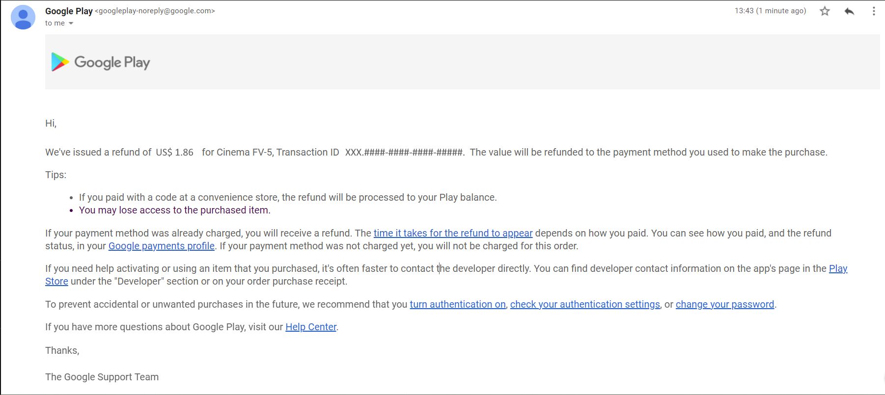 Refund Google Play Store