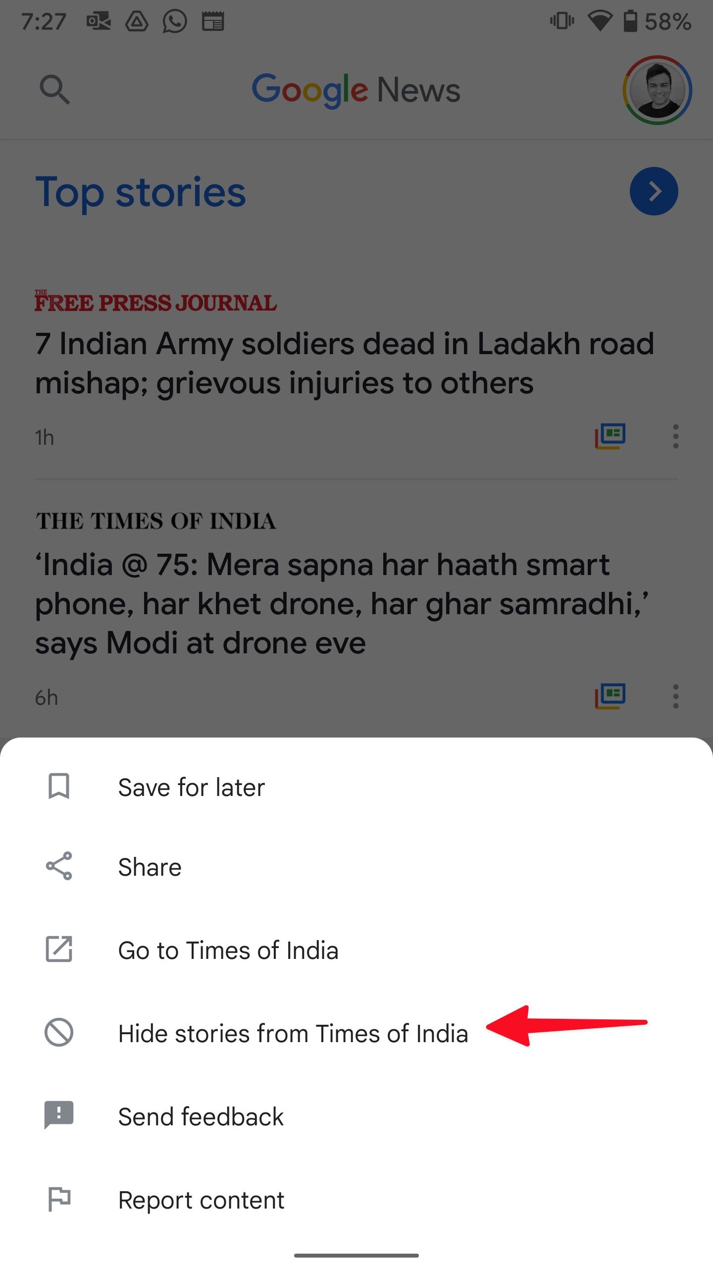 hide stories from publisher in google news