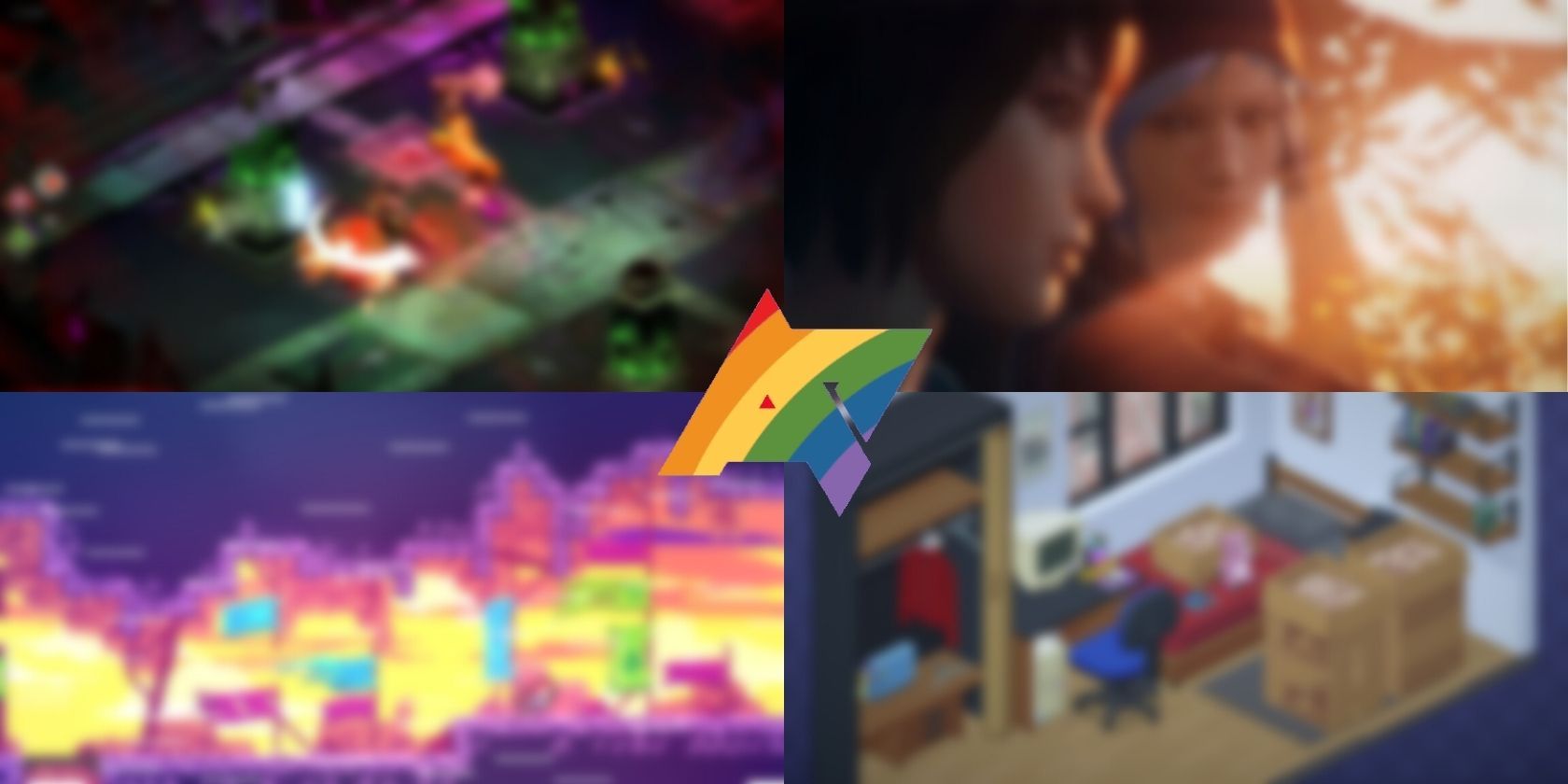 ap rainbow logo in front of blurred game screenshots