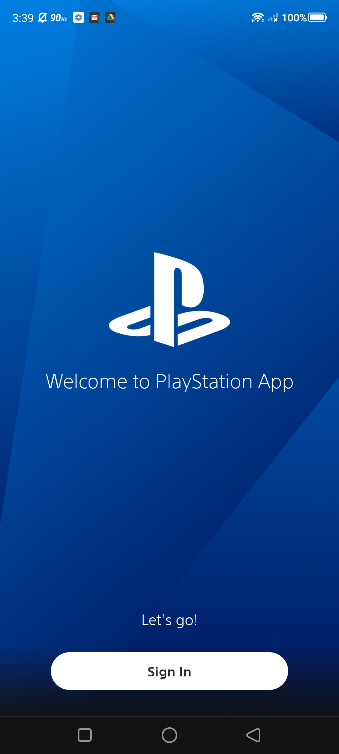 Screenshot of the PlayStation app's sign in page