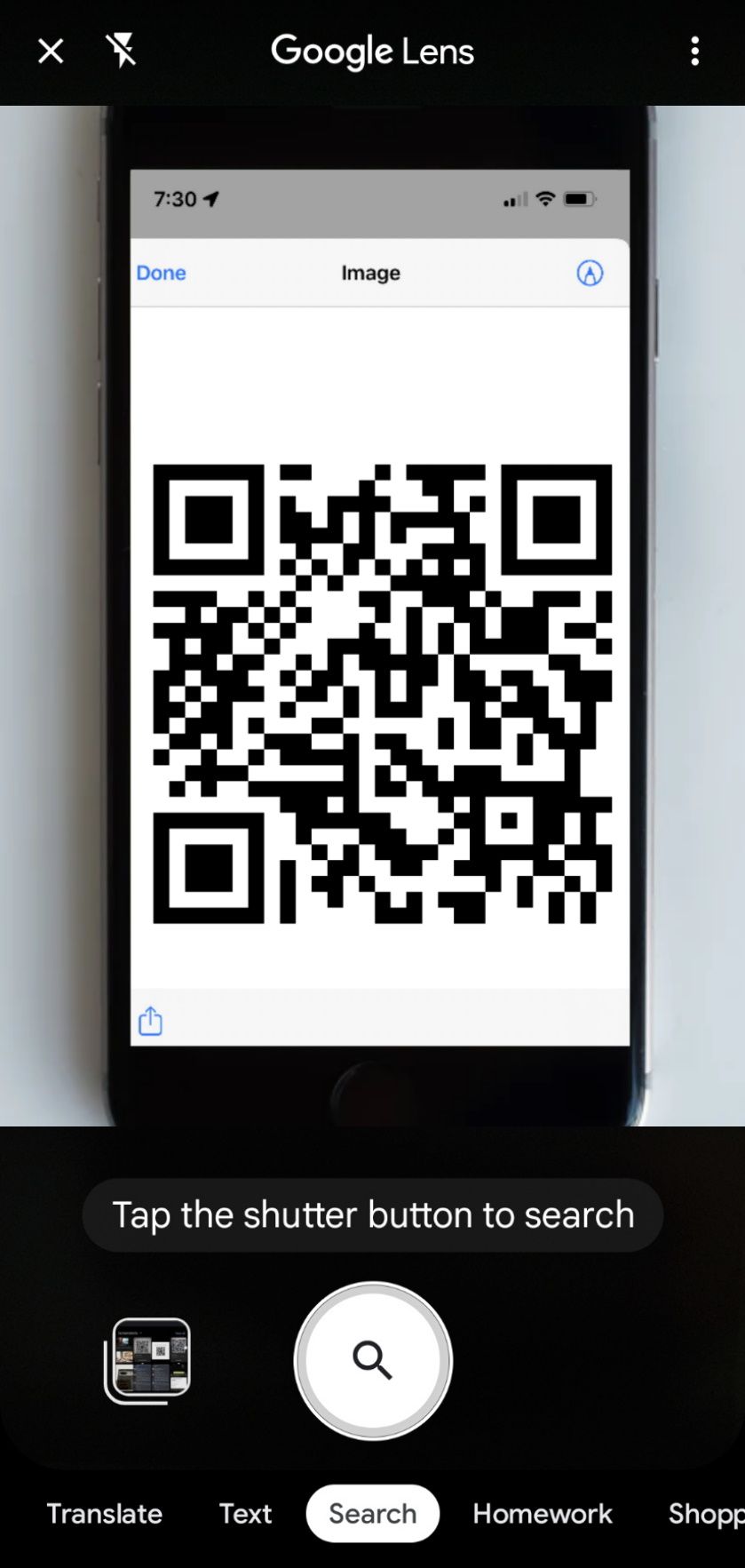 google lens app with a qr code in the middle of the screen 