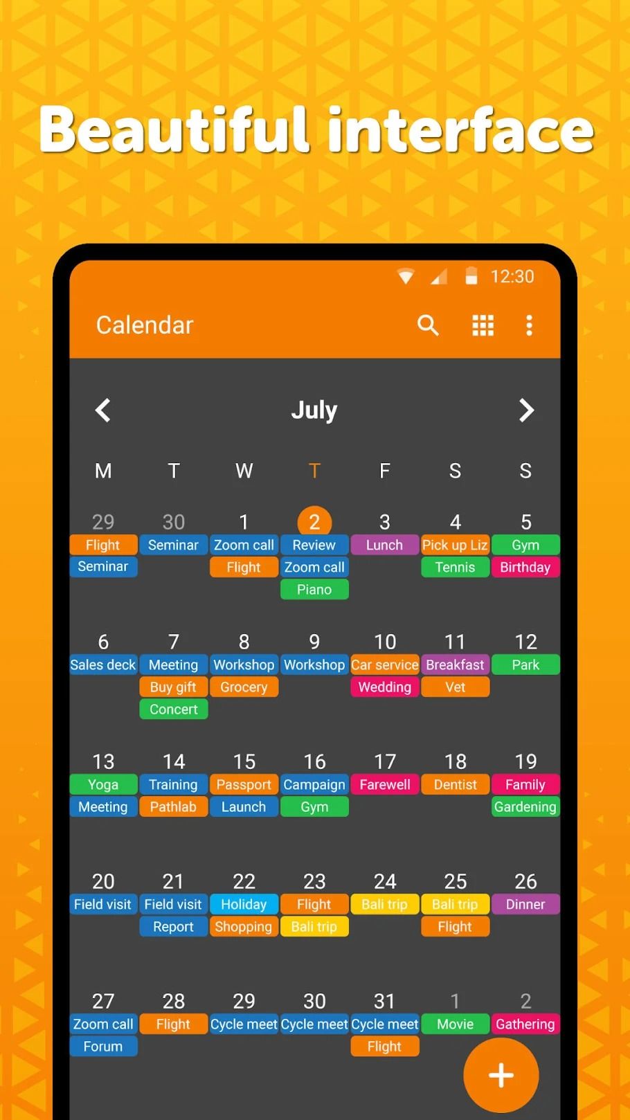 simple calendar app home view