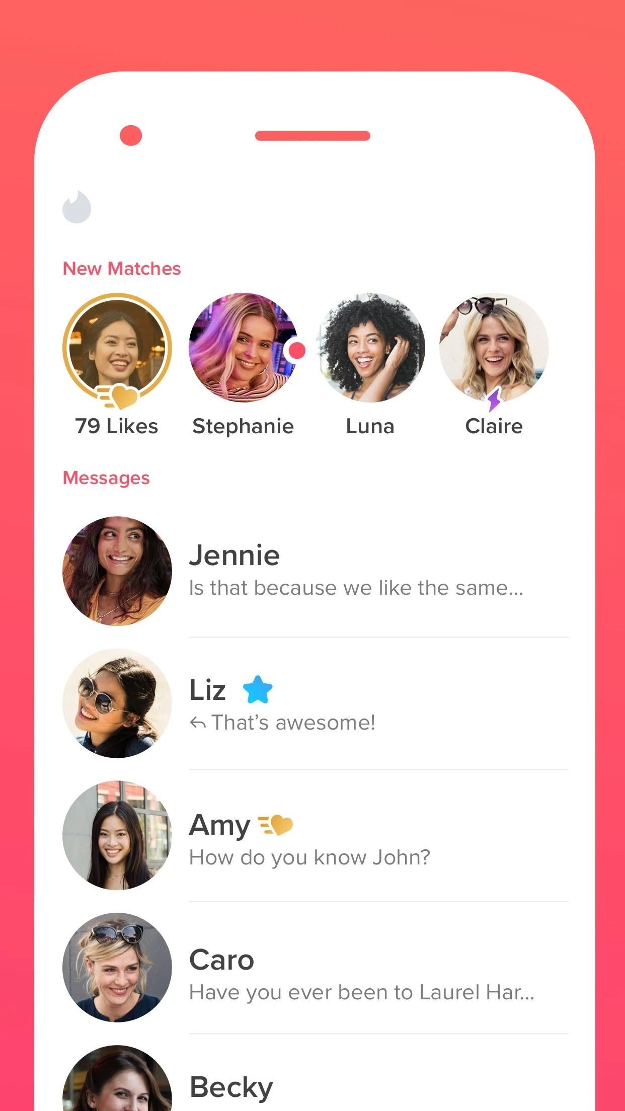 screenshot of matches on dating app