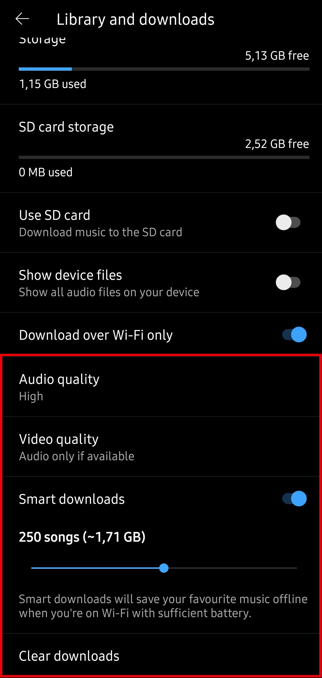 youtube music library and downloads options