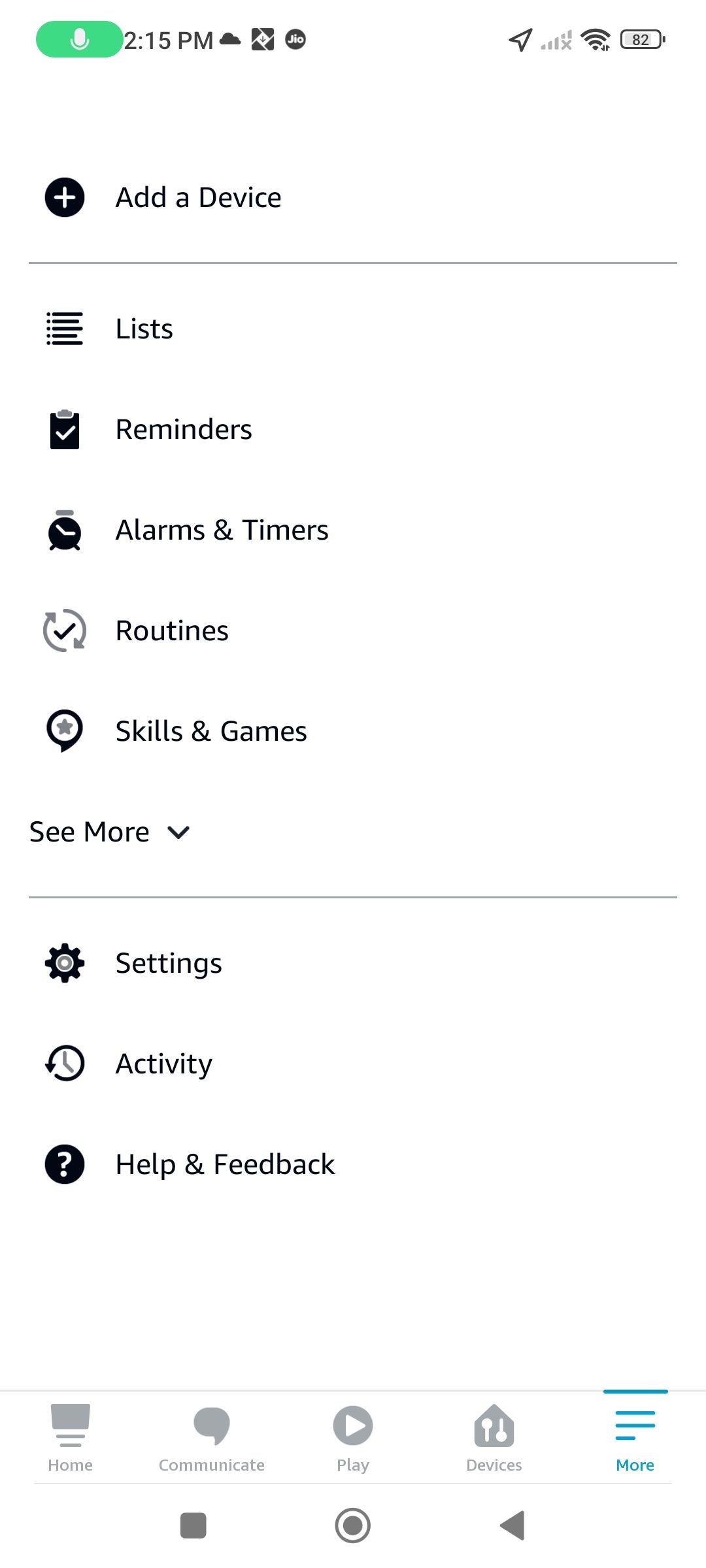 The "More" tab in the Alexa app.