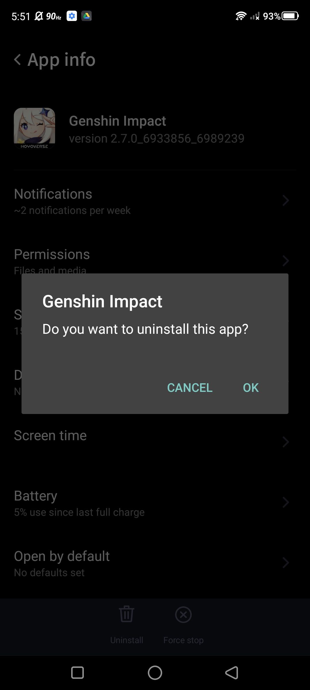 Confirm re-installation of the Genshin Impact mobile app