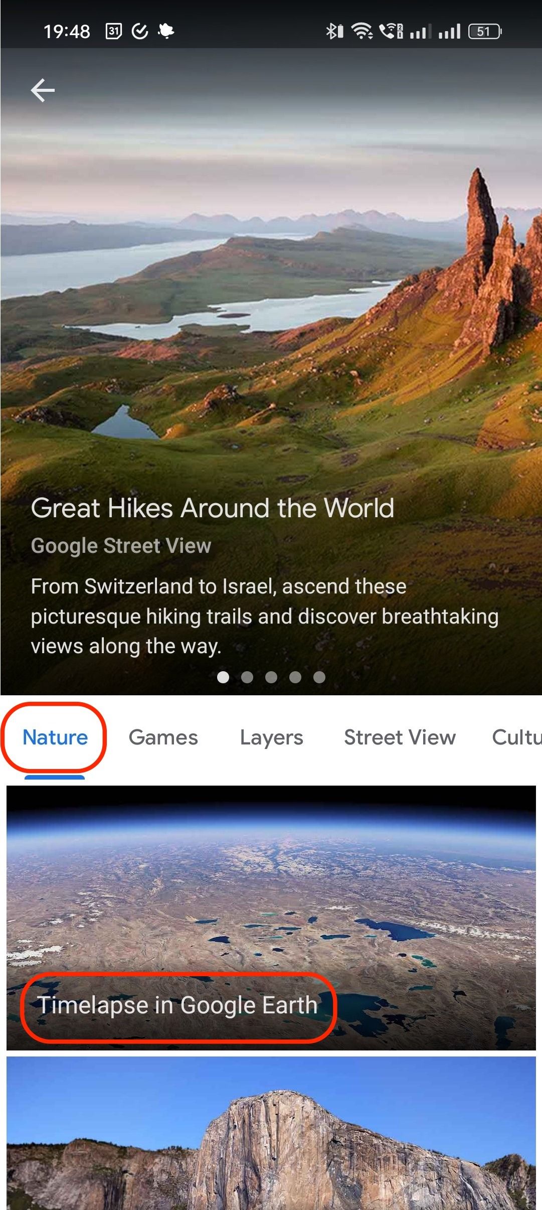 periksa voyager di aplikasi seluler Google Earth