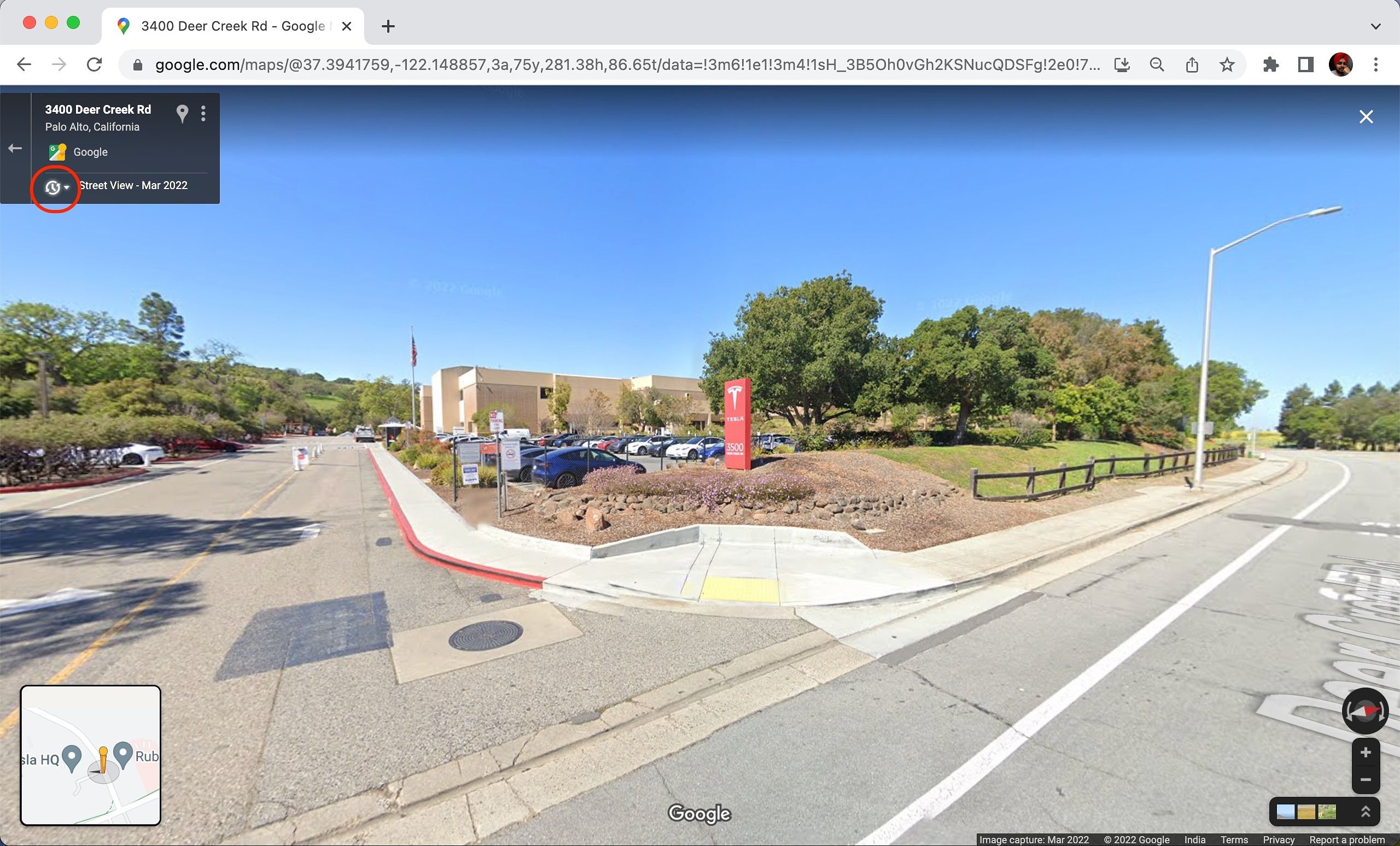 Highlighting the clock icon in Street View using Google Maps desktop web app