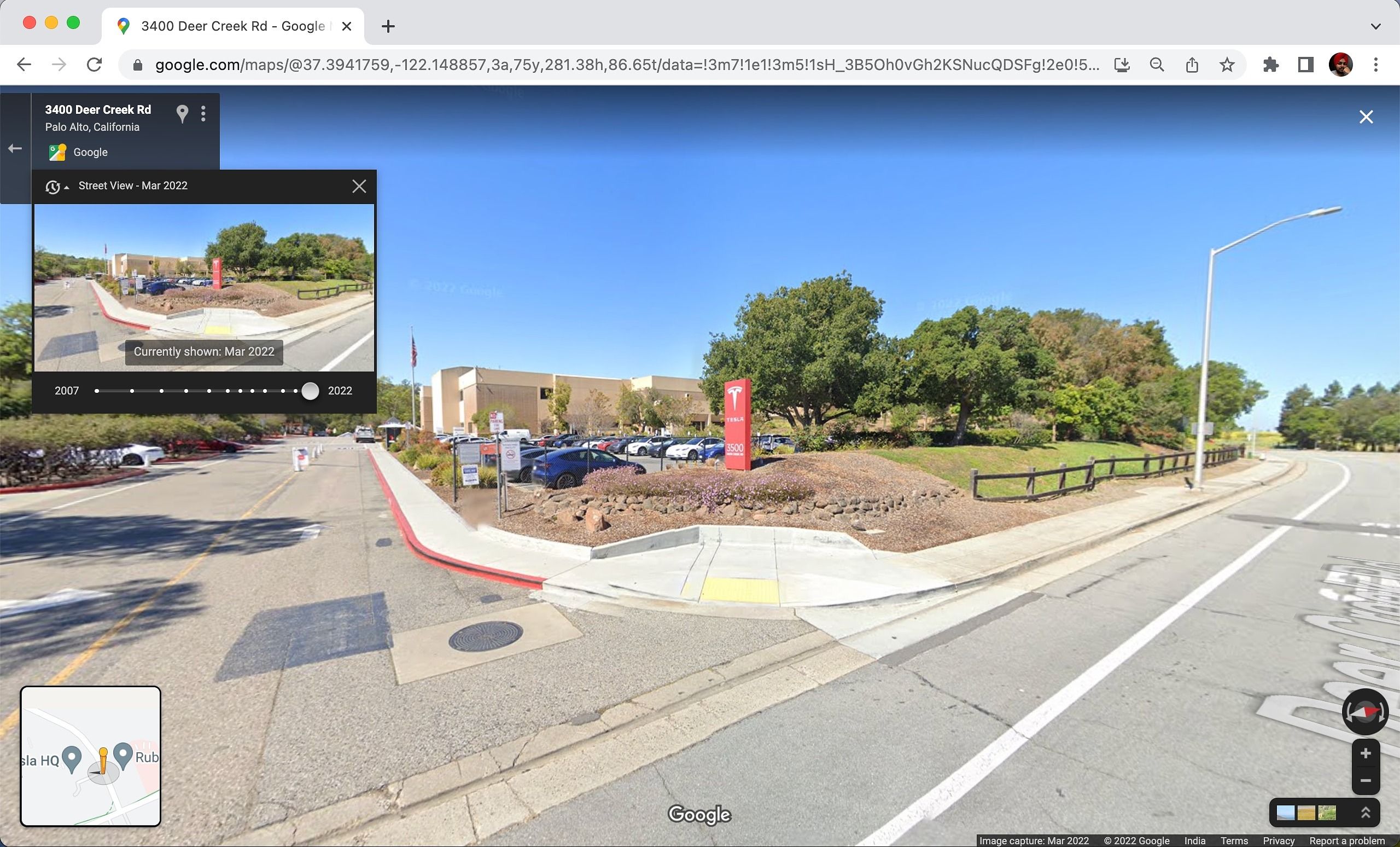 Showing archival imagery comparisons using Street View on Google Maps desktop web app