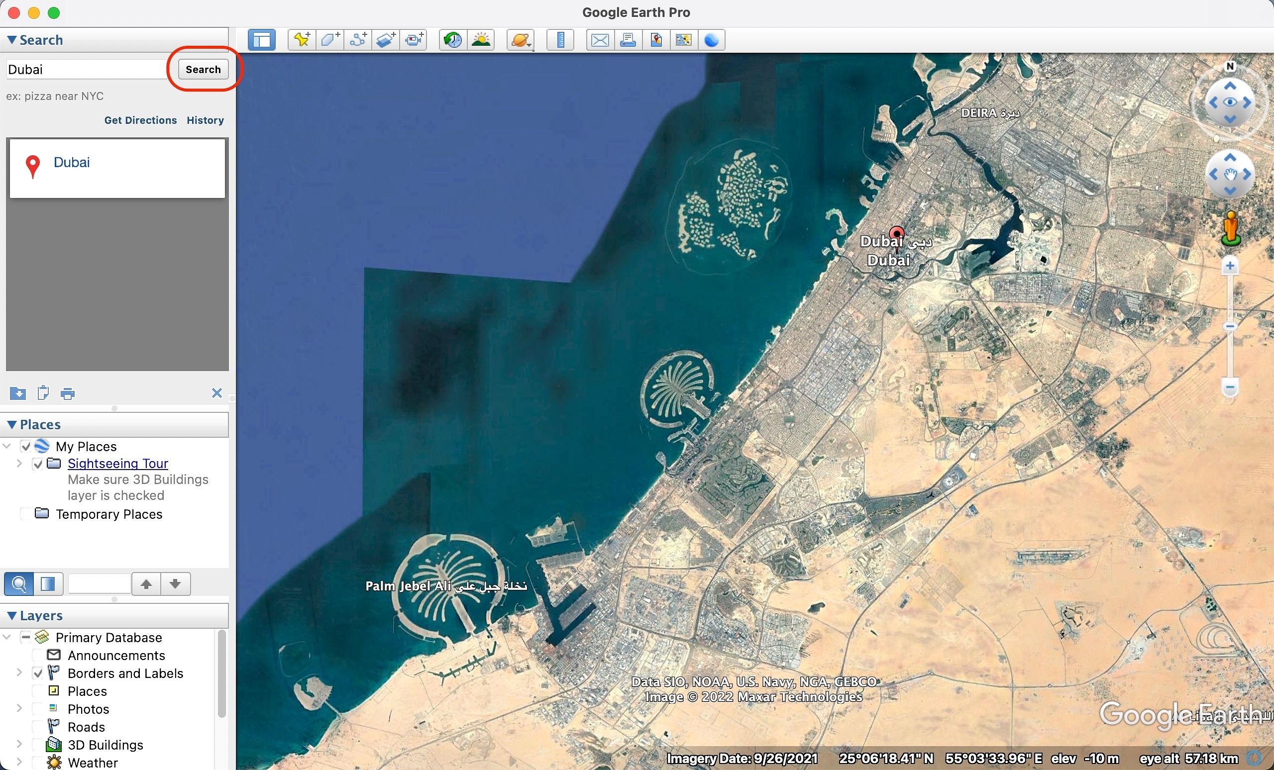Periksa tempat di Google Earth