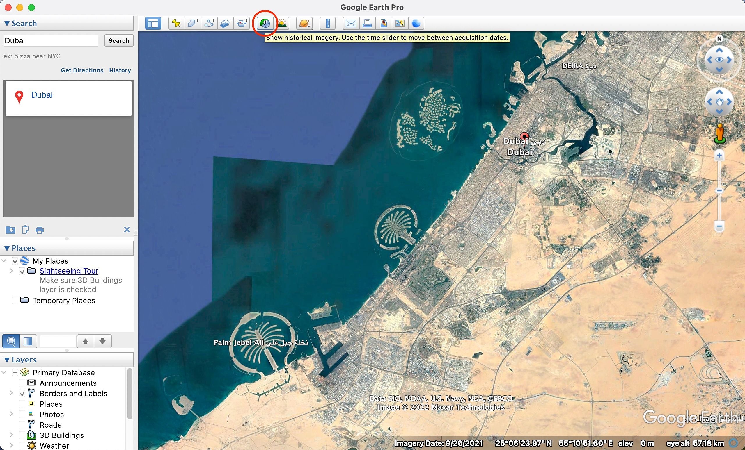 periksa imajiner sejarah di Google Earth Pro