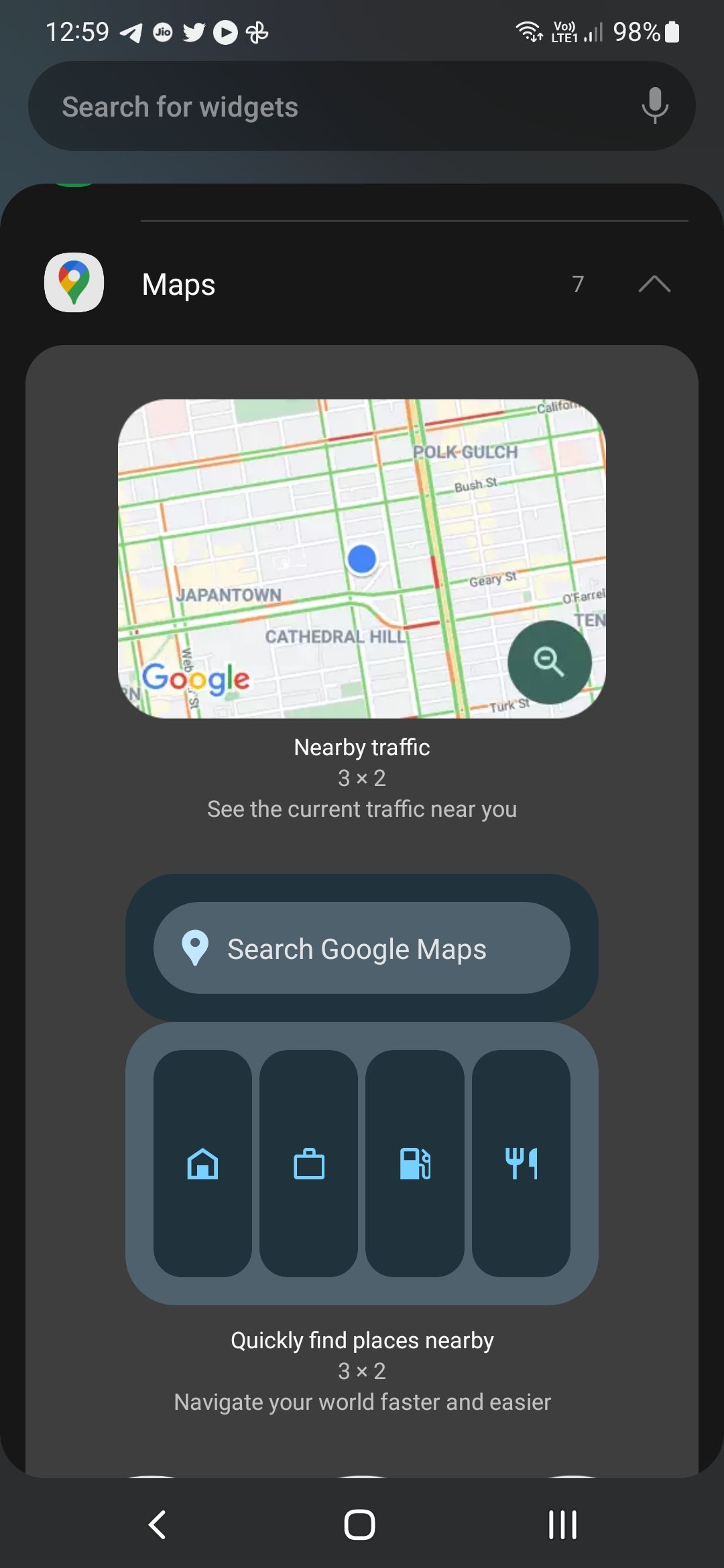 Google Maps Nearby traffic widget