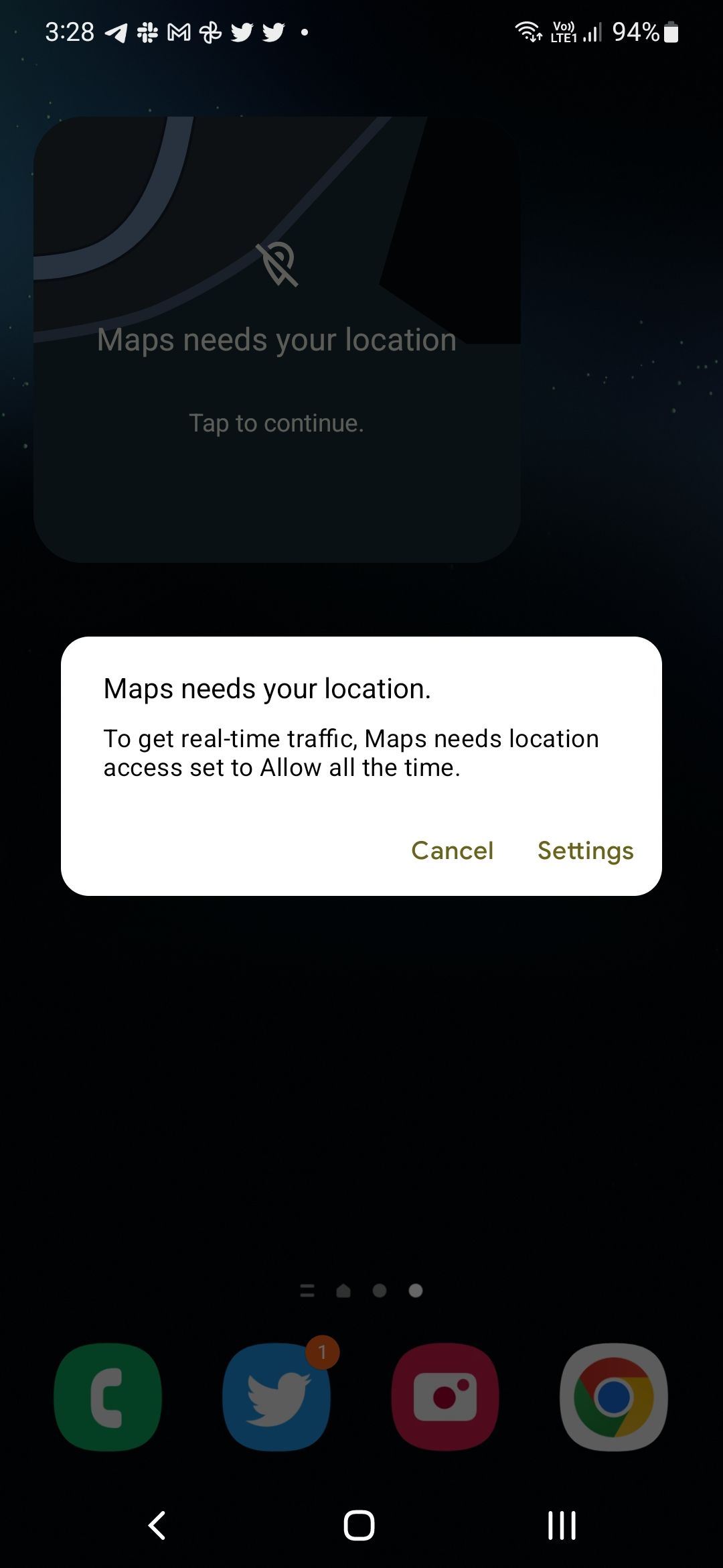 Google Maps location dialog