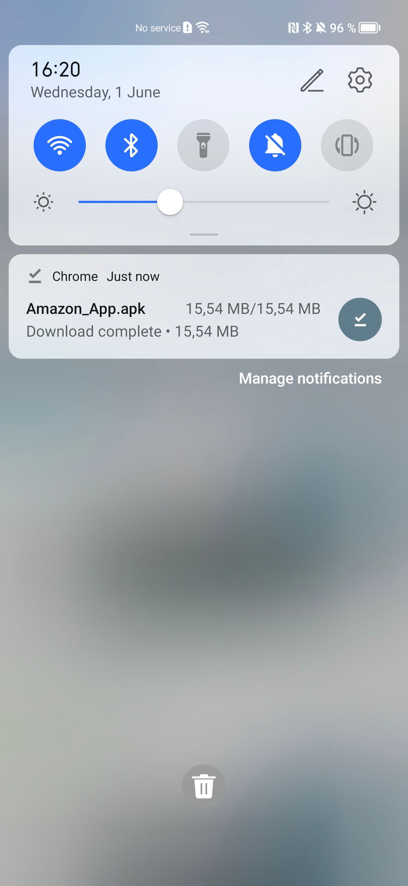 The Android notifications showing a completed download.