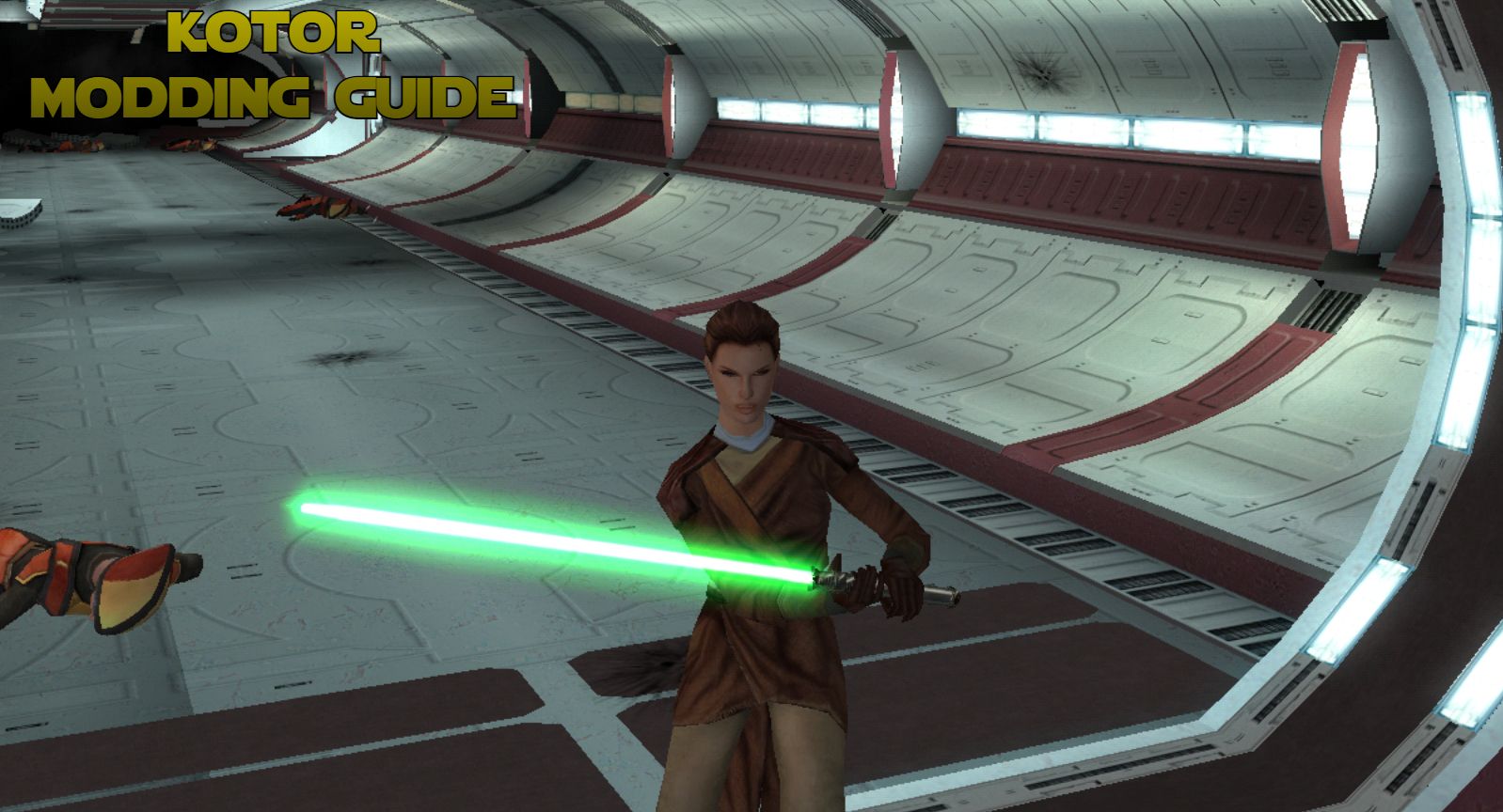 An illustration with a person holding a light saber in Star Wars: Knights of the Old Republic