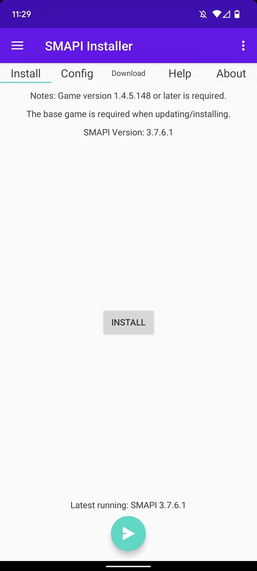 screenshot of SMAPI installer app home screen