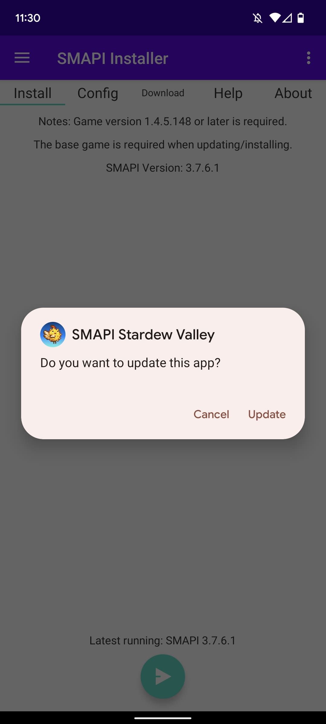 screenshot of SMAPI permission request window