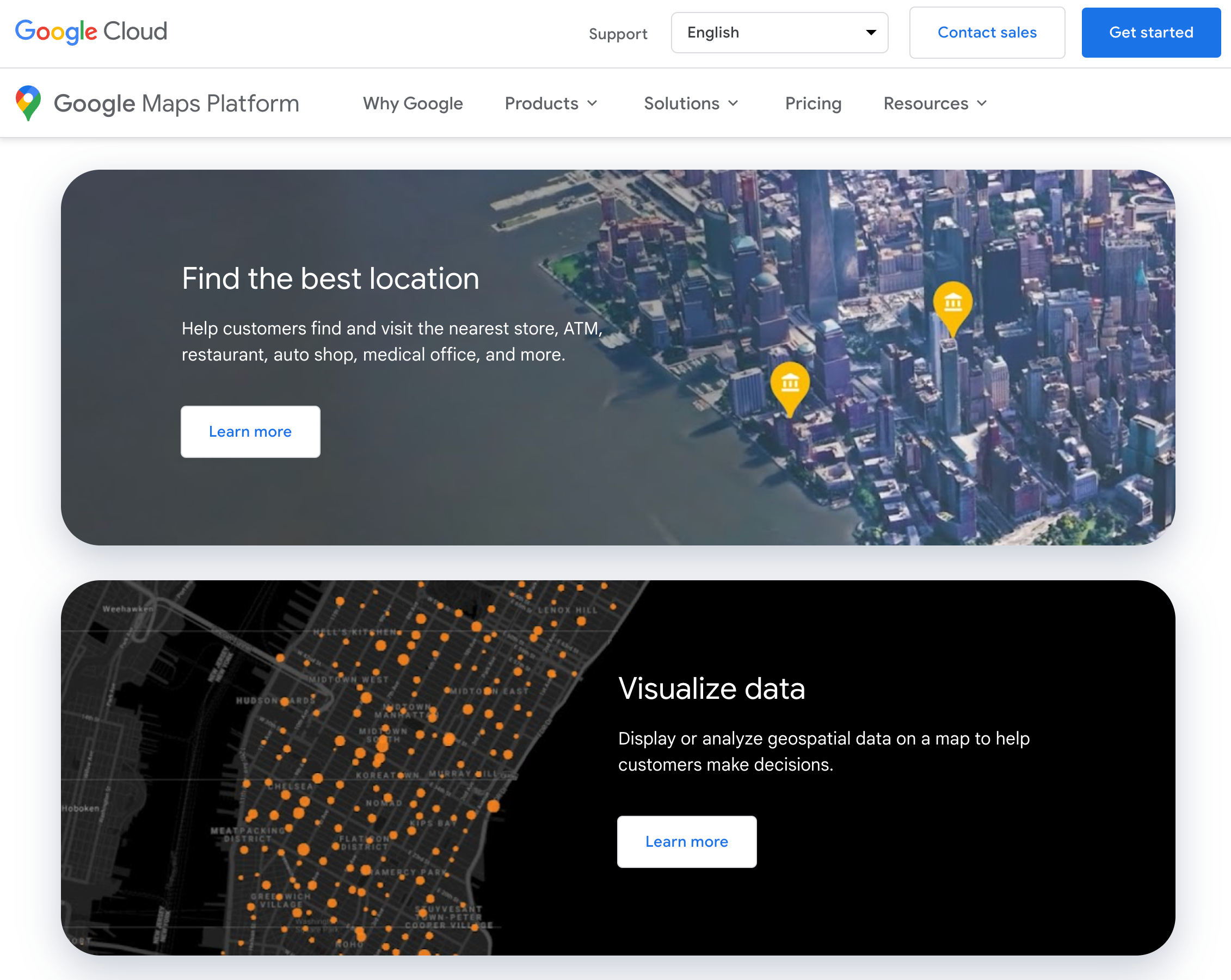 Google Maps Platform homepage