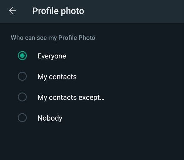 WhatsApp Privacy options