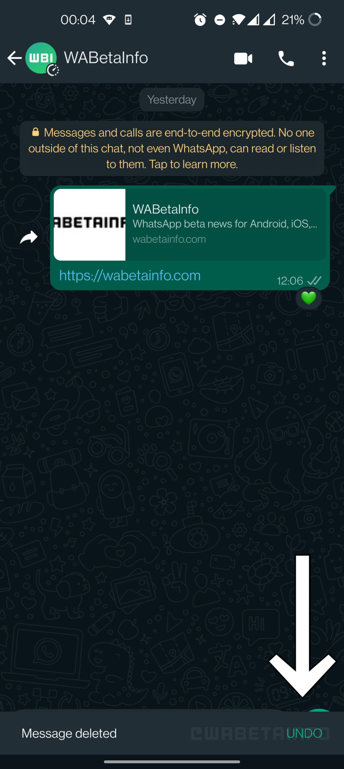 A representative image of the WhatsApp undo feature