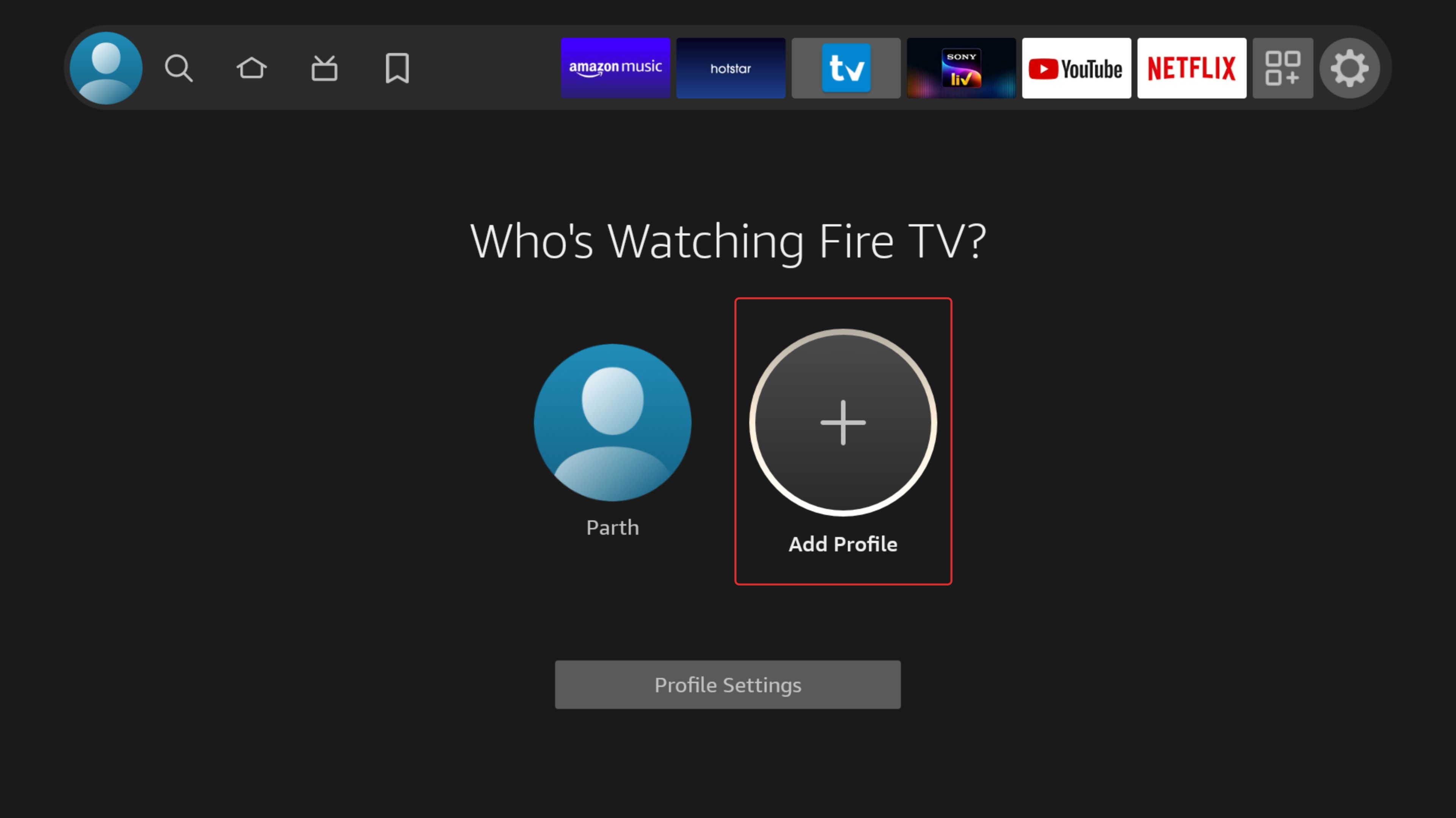 Select add profile on Fire TV