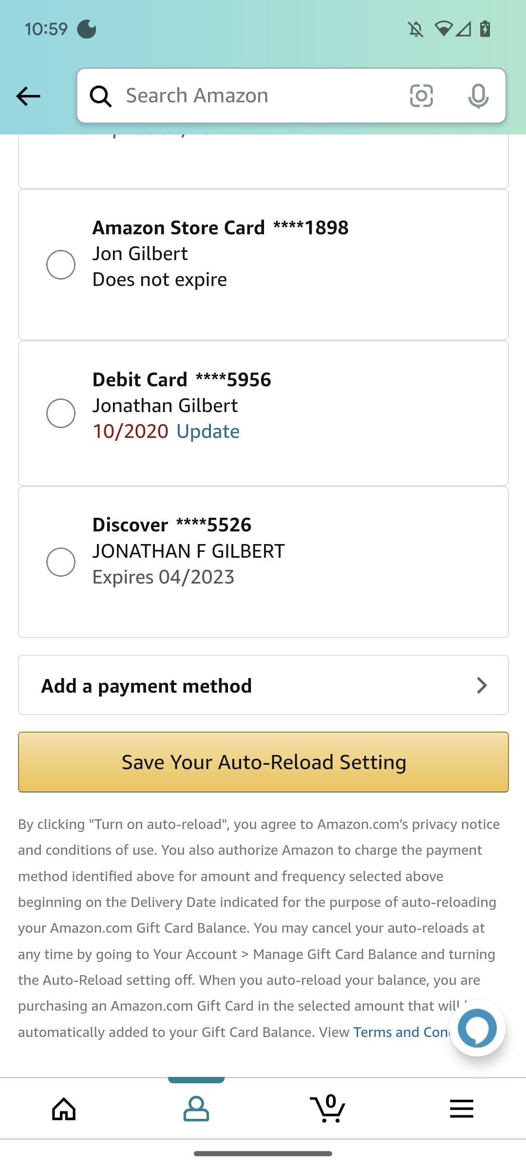 captura de tela do aplicativo de compras da amazon da página de checkout