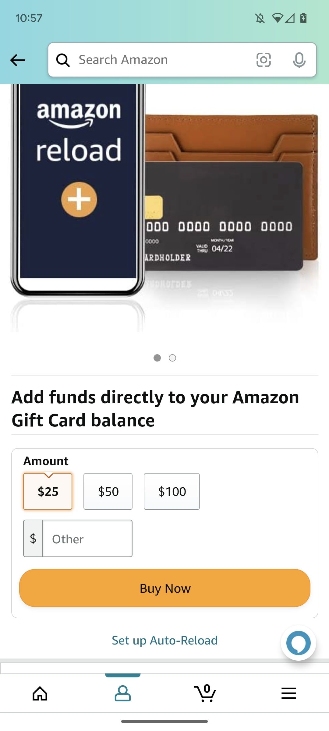captura de tela do cartão-presente de recarga do aplicativo de compras da amazon