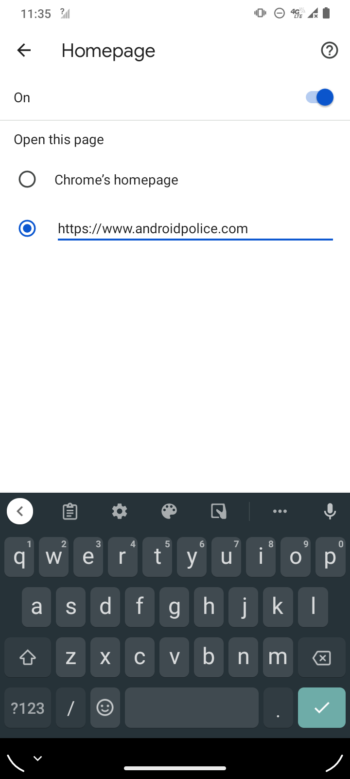 enter chrome homepage address on Android