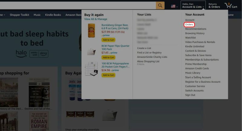 How to archive and find Amazon orders