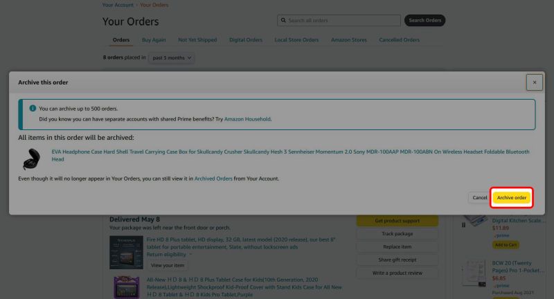 How to archive and find Amazon orders