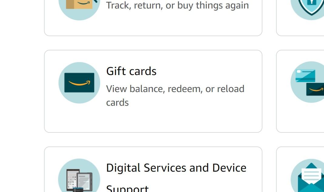 site de compras da amazon mostrando o botão de cartões-presente