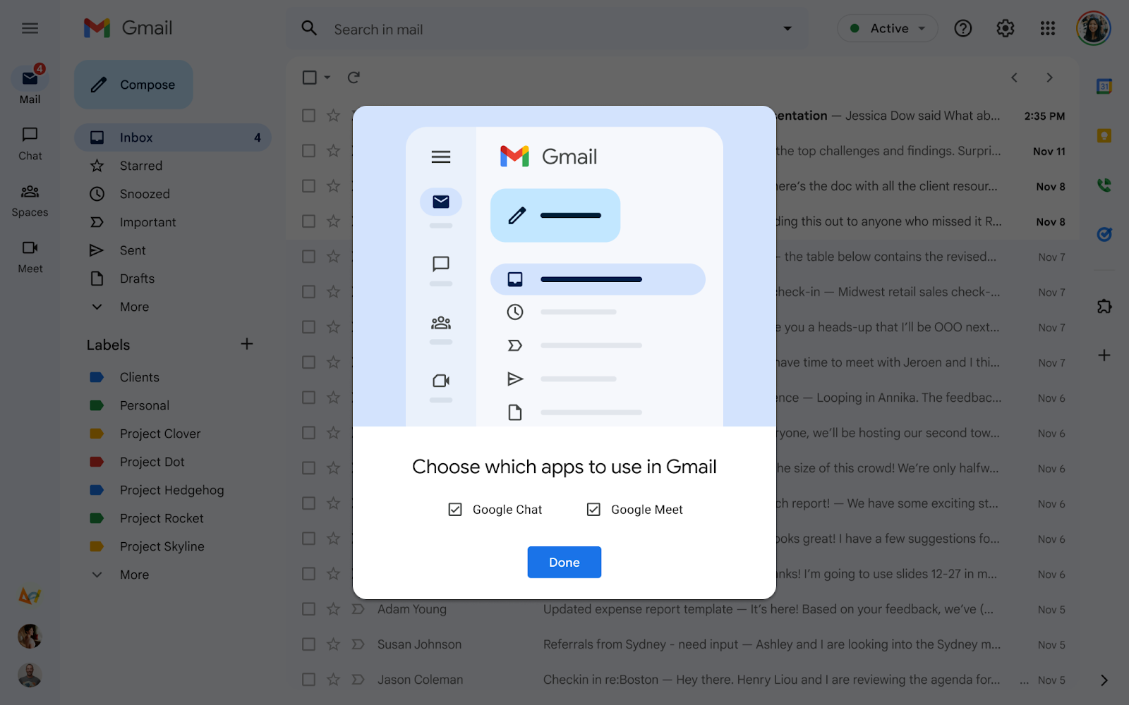 Choose the apps you want to use in Gmail