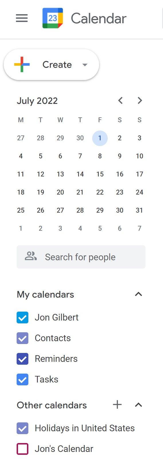 Hover over one of your calendars to access its menu.