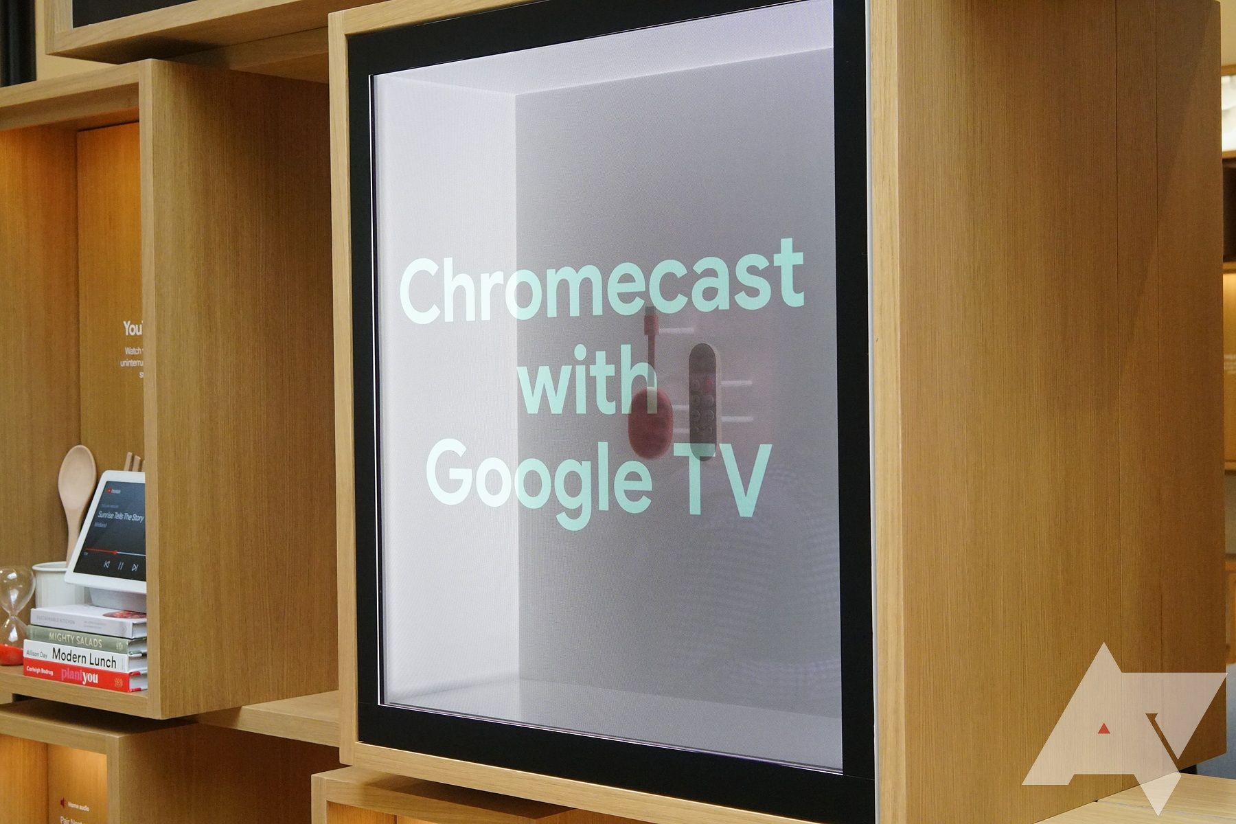 The Google store showing a Chromecast with Google TV in a transparent display
