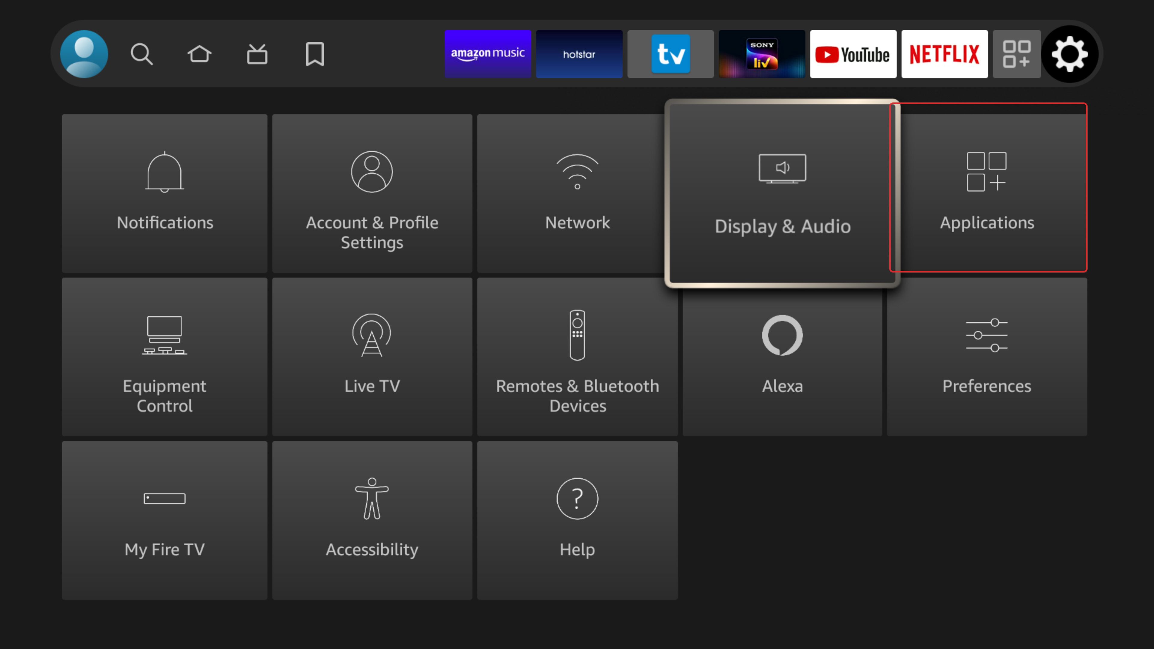 go to applications menu on Fire TV