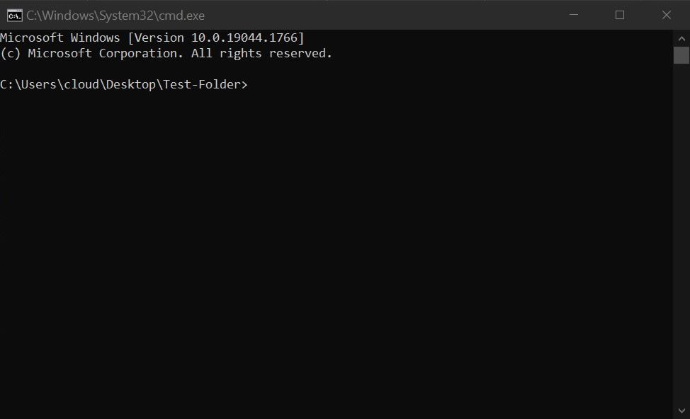 The new command prompt window opened directly in the example folder.