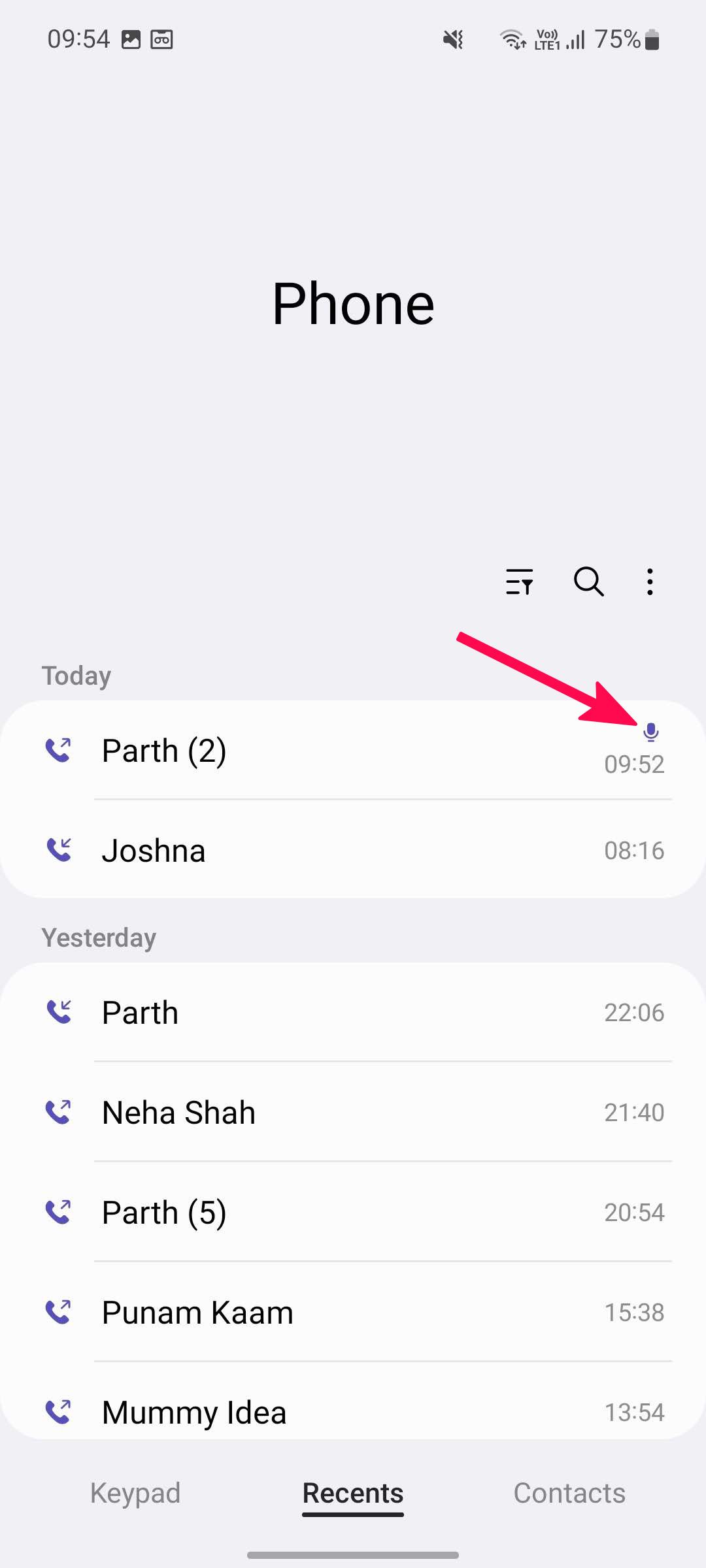 Call recording indicator in the Phone app