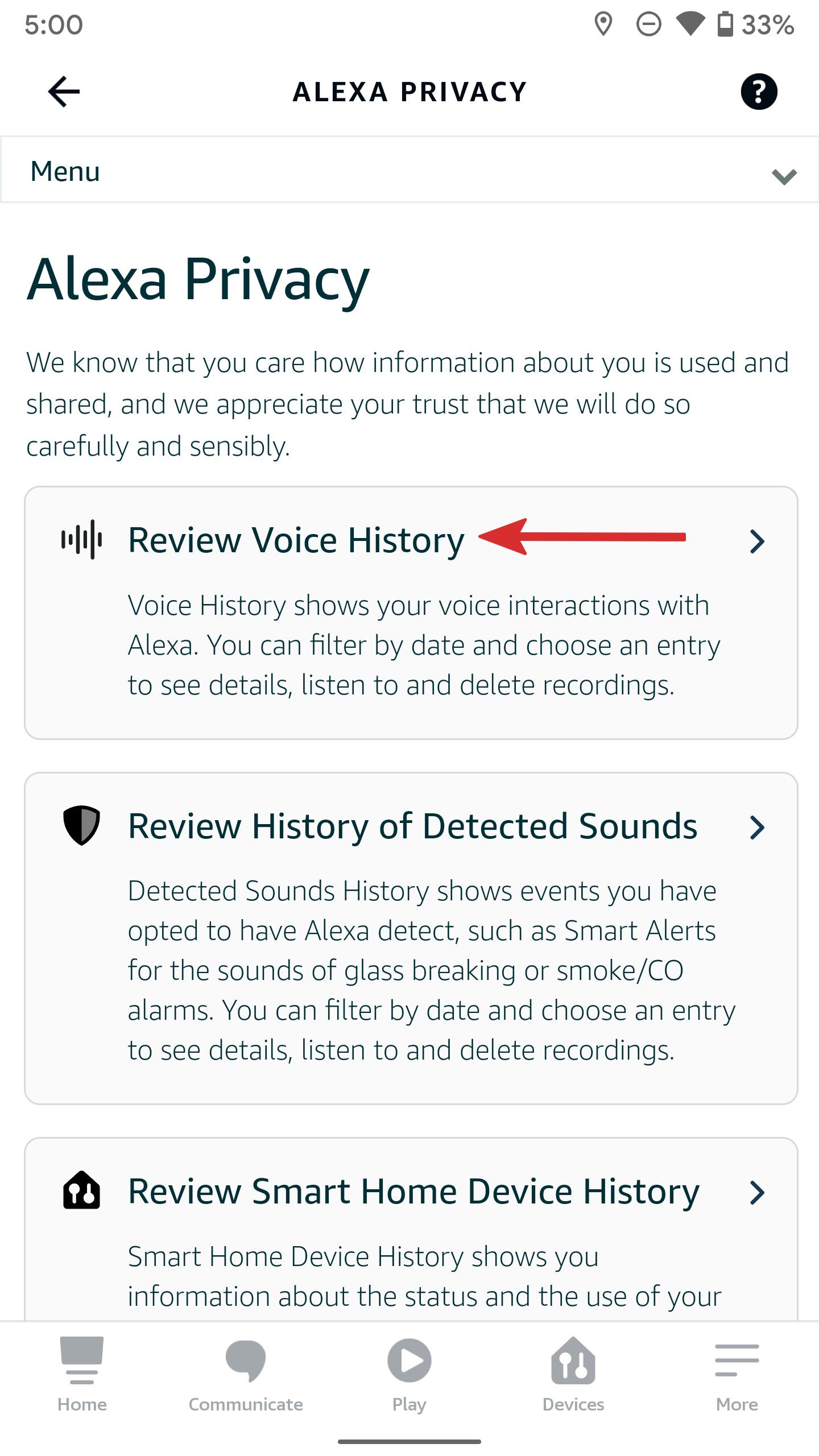review voice history