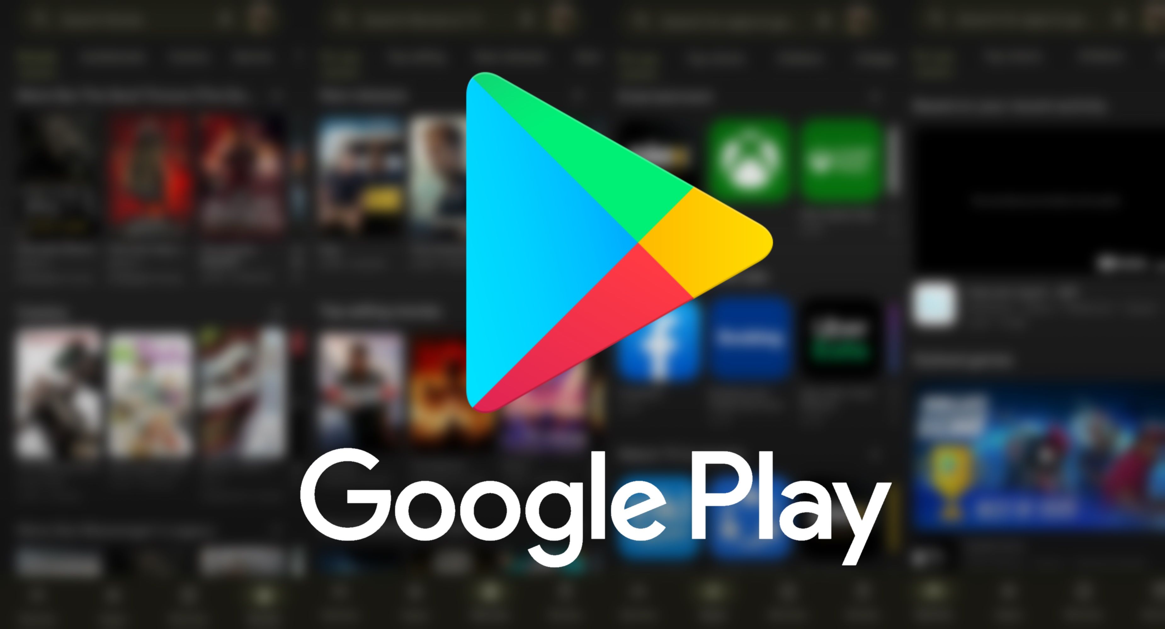 google play logo on a field of blurred app logos with the google play logo text on the bottom half of the image