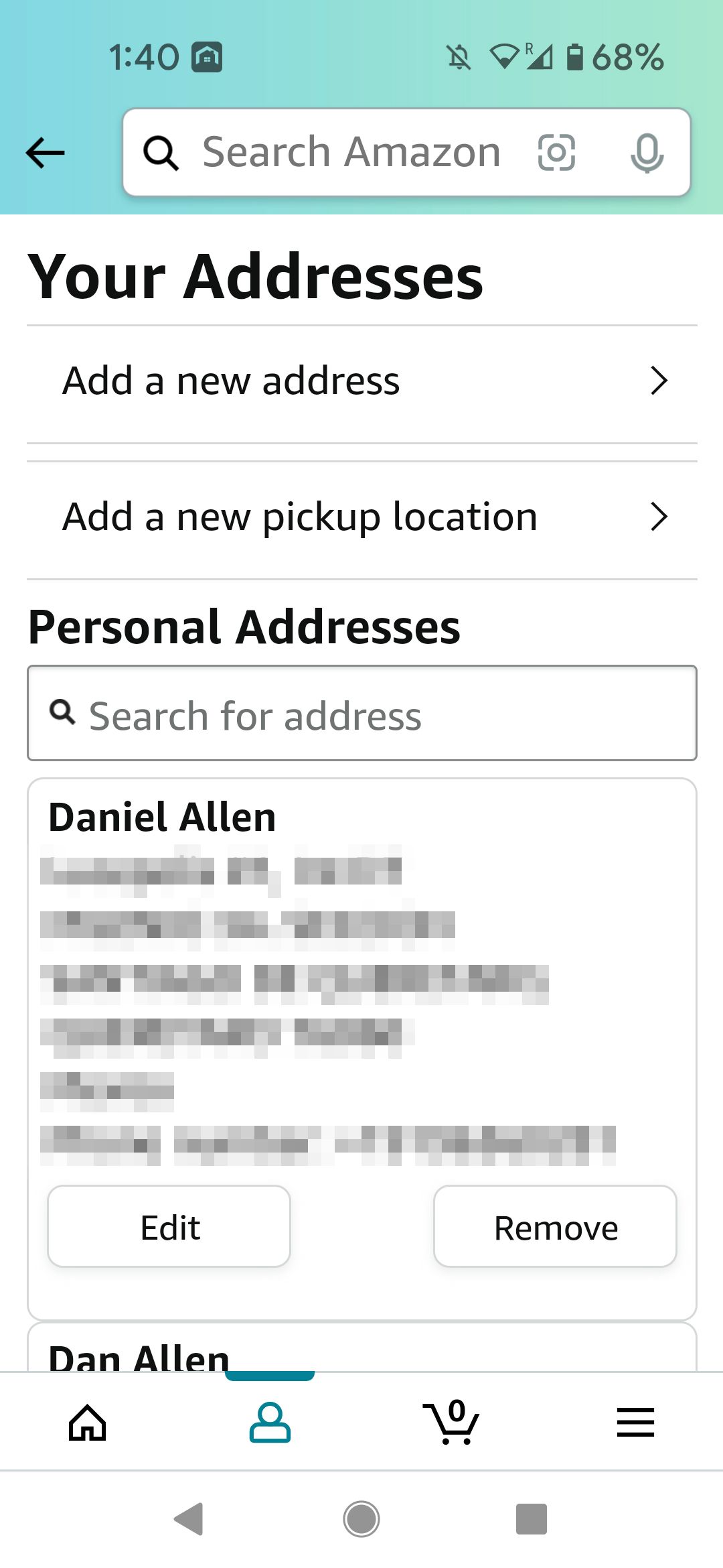 Add a new address in the Amazon mobile app