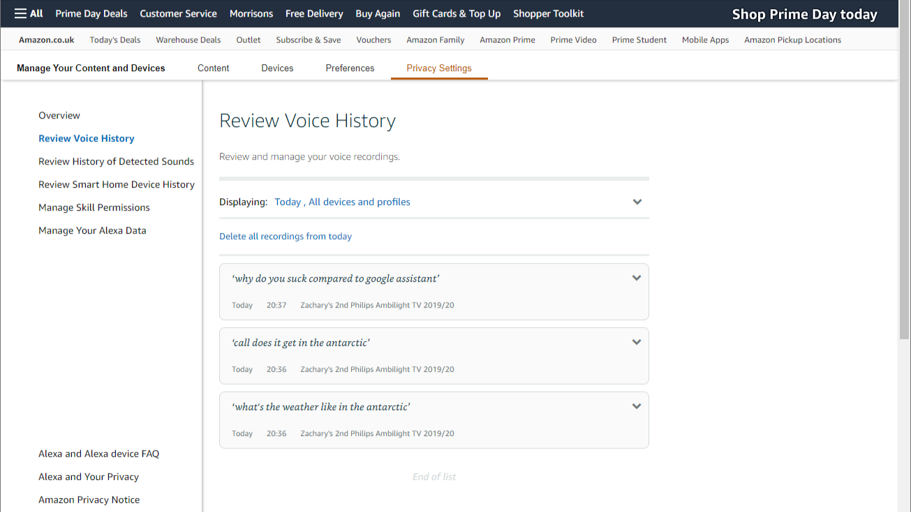 Amazon Review voice history