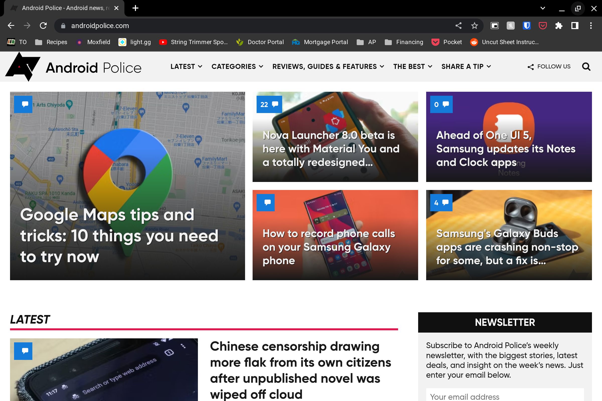 A full screen window on a Chromebook on and Android Police website
