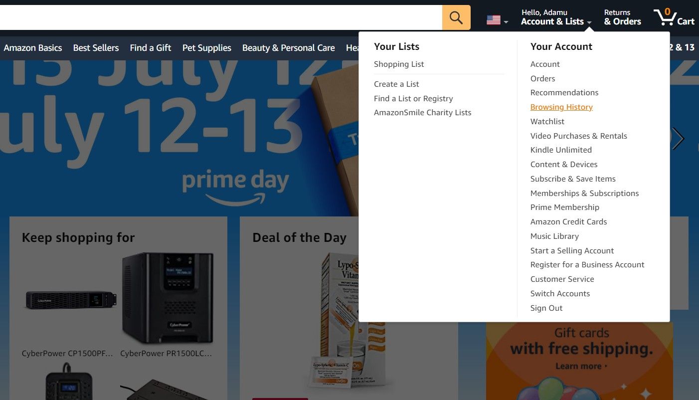 How to edit and delete your Amazon browsing history