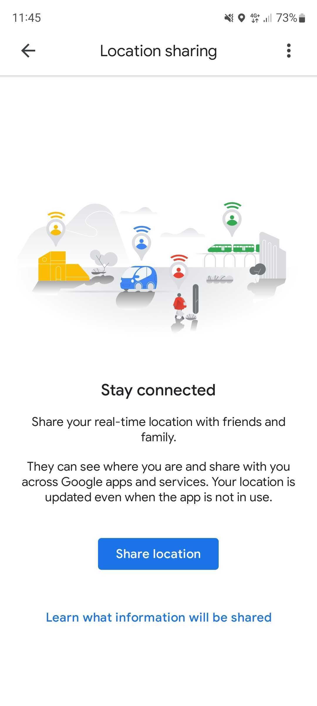 Captura de tela da página de compartilhamento de localização do Google Maps