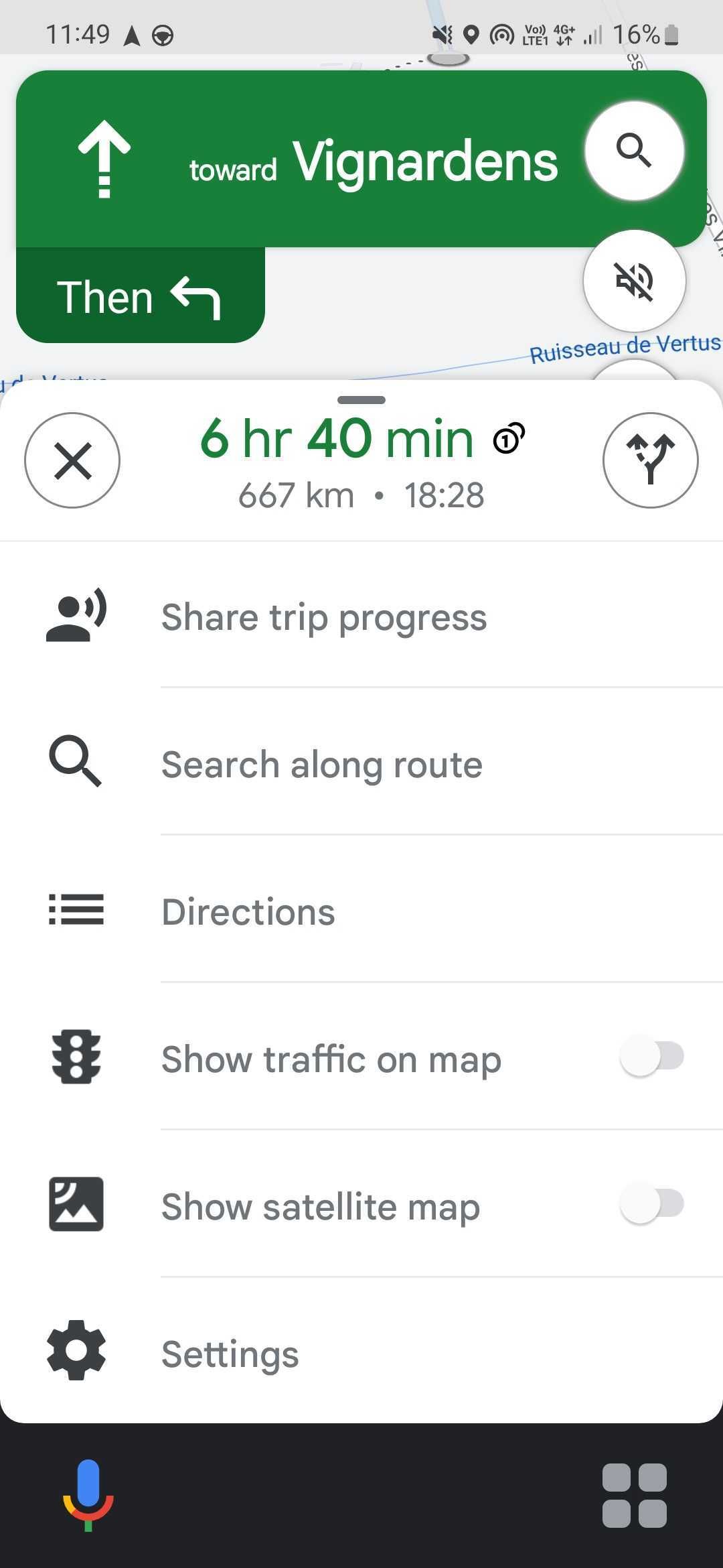 Captura de tela do Google Maps mostrando a opção de compartilhamento de localização durante uma viagem